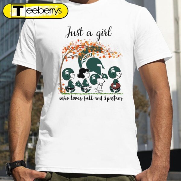 Just A Girl Who Loves Fall and Spartans Peanuts Cartoon Halloween T-shirts