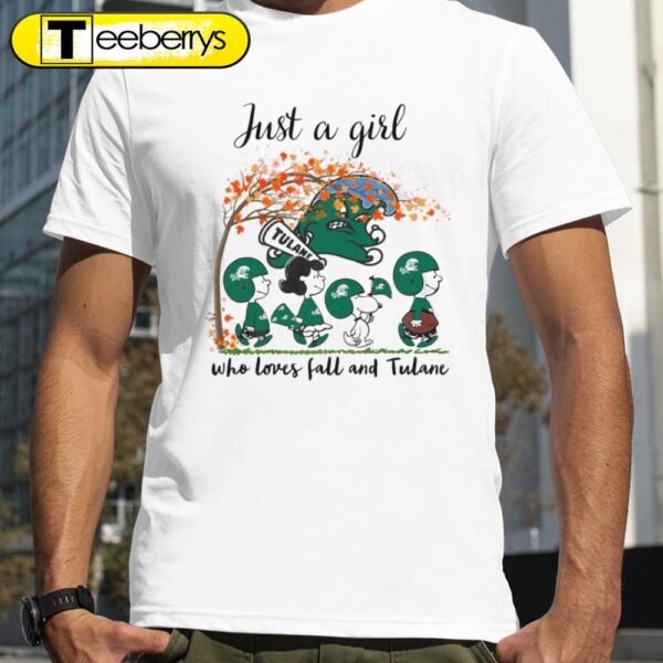 Just A Girl Who Loves Fall and Tulane Peanuts Cartoon Halloween T-shirts