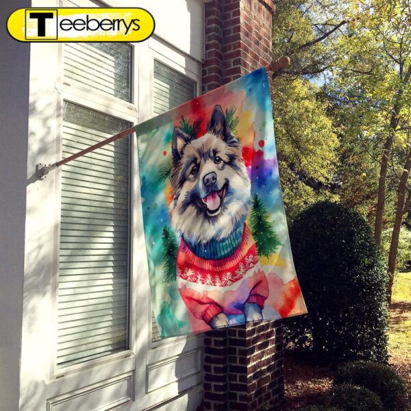 Keeshond Christmas House Flag