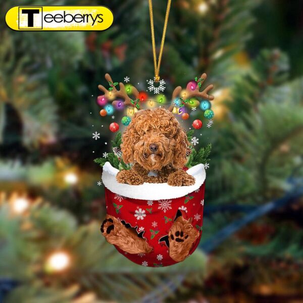 Labradoodle In Christmas Pocket Two Sides Christmas Plastic Hanging Ornament