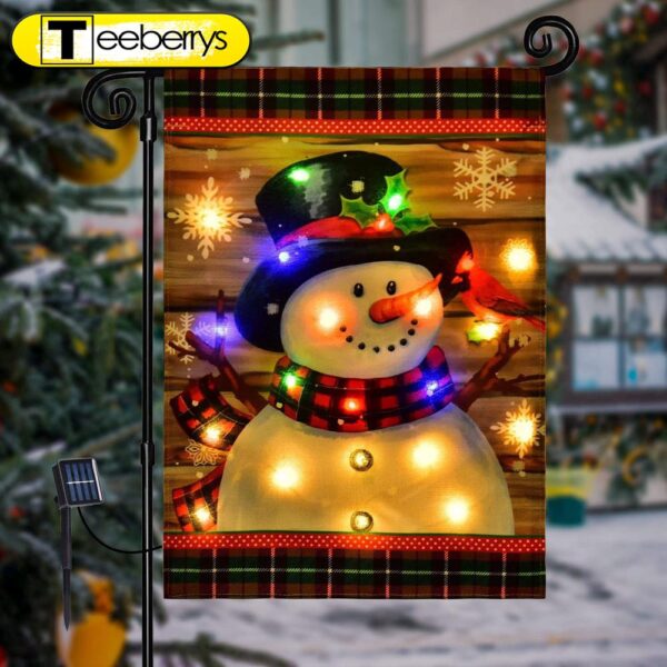 LED Lighted Snowman Plaid Christmas Garden FlagXmas, Garden Flags, Outdoor Xmas Flags