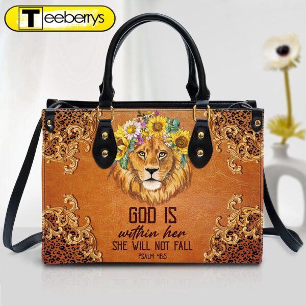 Lion Leather Handbag – God Is Within Her She Will Not Fall Leather Bag – Women Pu Leather Bag