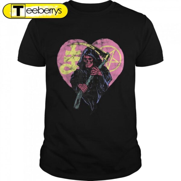 Love and Death Pastel Goth Grim Reaper Pentagram Halloween T-Shirt