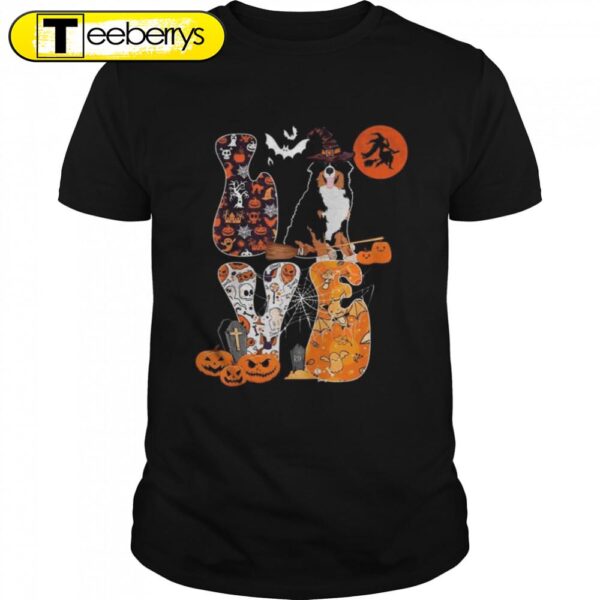 Love Halloween Bernedoodle Costume Witch Horror Pumpkins Funny Halloween T-Shirt s– Flybrizis