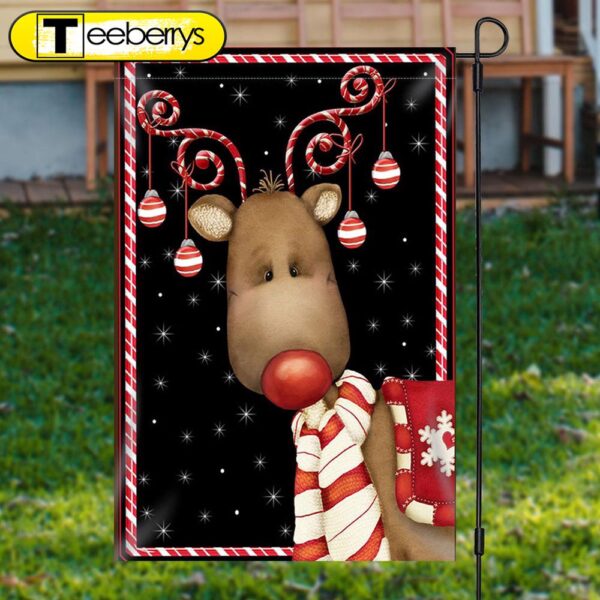 Lovely Elk Bauble Black Snow Christmas Garden FlagXmas, Garden Flags, Outdoor Xmas Flags