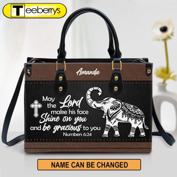 May The Lord Make His Face Shine On You Leather Bag – Custom Name Elephant Leather Handbag