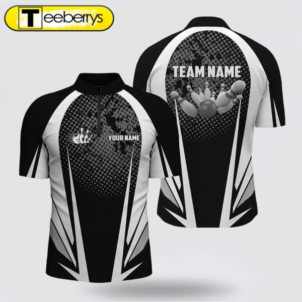 Men Bowling Jersey Shirt Custom Bowling Ball And Pins Black And White Team Men Bowlers Jerseys