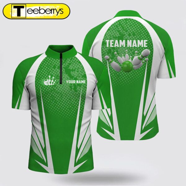 Men Bowling Jersey Shirt Custom Bowling Ball And Pins Green And White Team Men Bowlers Jerseys