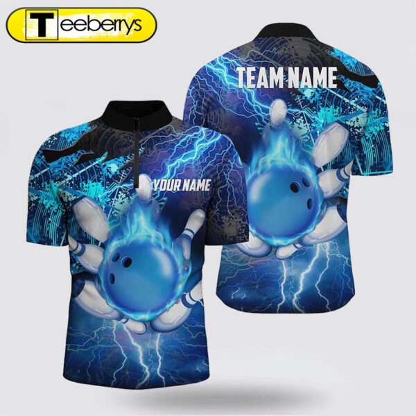 Men Bowling Jersey Shirt Custom Flame Lightning Thunder Team Bowling Jerseys For Ladies Blue