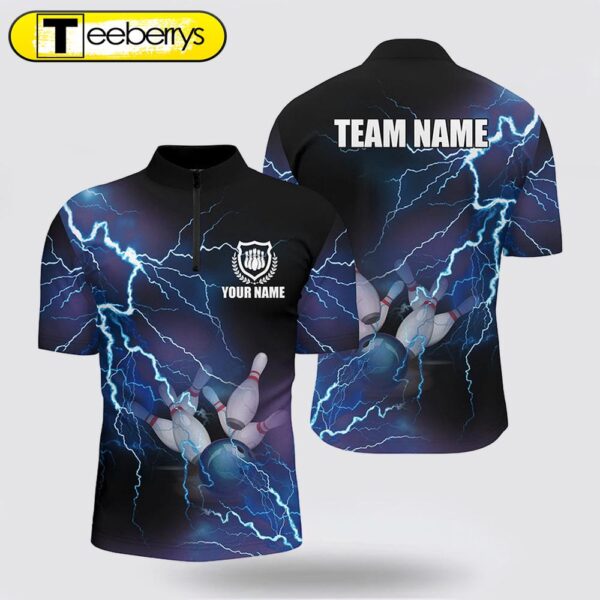 Men Bowling Jersey Shirts Custom Blue Lightning Thunder Bowling Team Jersey, Gift For Bowlers