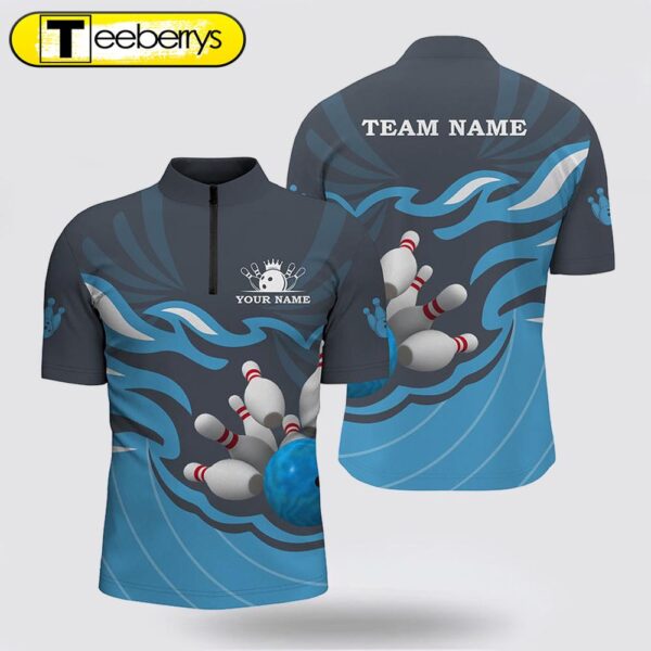 Men Bowling Jersey Shirts Custom Bowling Ball Pins Team League Jersey, Bowling Gift Blue