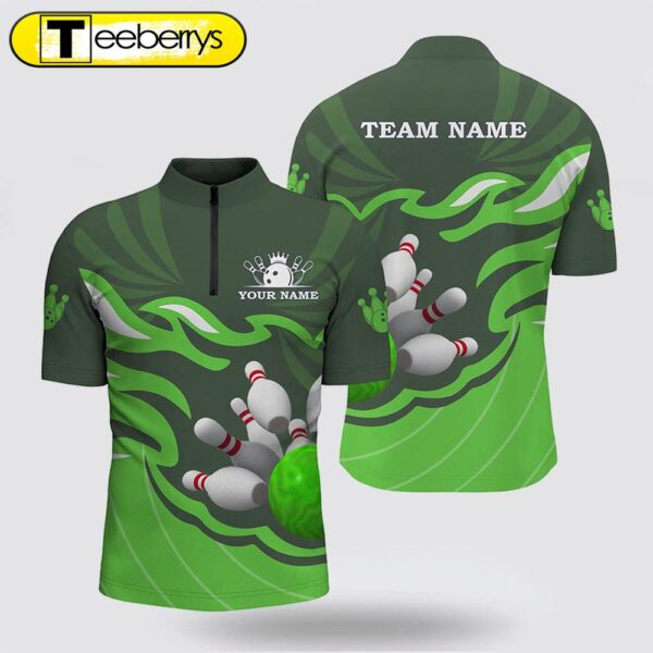 Men Bowling Jersey Shirts Custom Bowling Ball Pins Team League Jersey, Bowling Gift Green