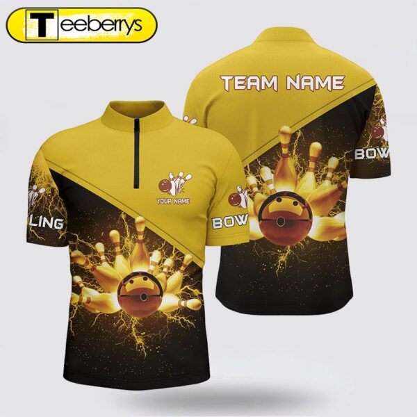 Men Bowling Jersey Shirts Custom Gold Lightning Thunder Bowling Team Jersey, Gift For Team Bowlers