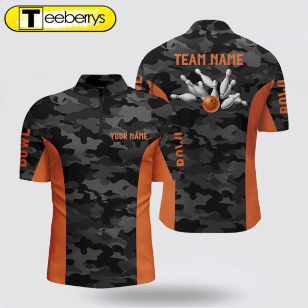 Men Bowling Jersey Shirts Custom Gray Camo Bowling Team Jersey, Bowling Team League Shirt Orange