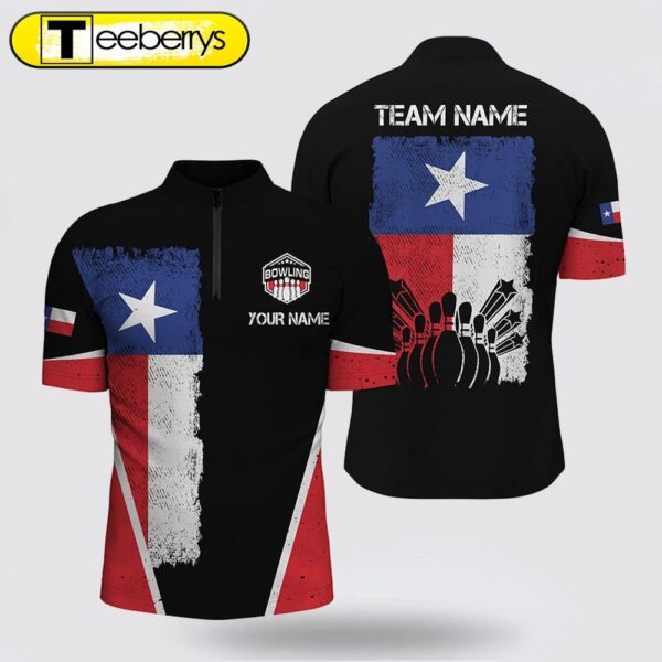 Men Bowling Jersey Shirts Custom Name Texas Flag Vintage Black Bowling Team Bowlers Jerseys