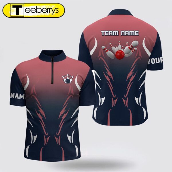 Men Bowling Jersey Shirts Custom Navy And Red Retro Bowling Team Shirts, Custom Bowling Jerseys