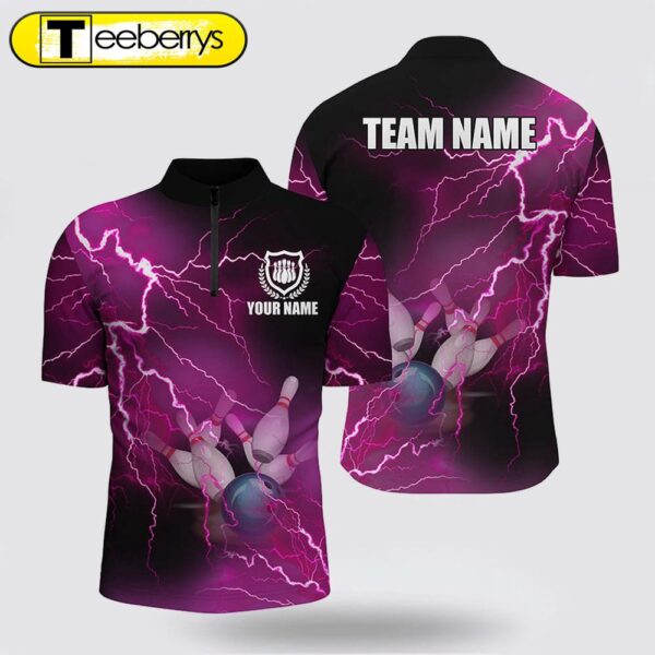 Men Bowling Jersey Shirts Custom Pink Lightning Thunder Bowling Team Jersey, Gift For Bowlers