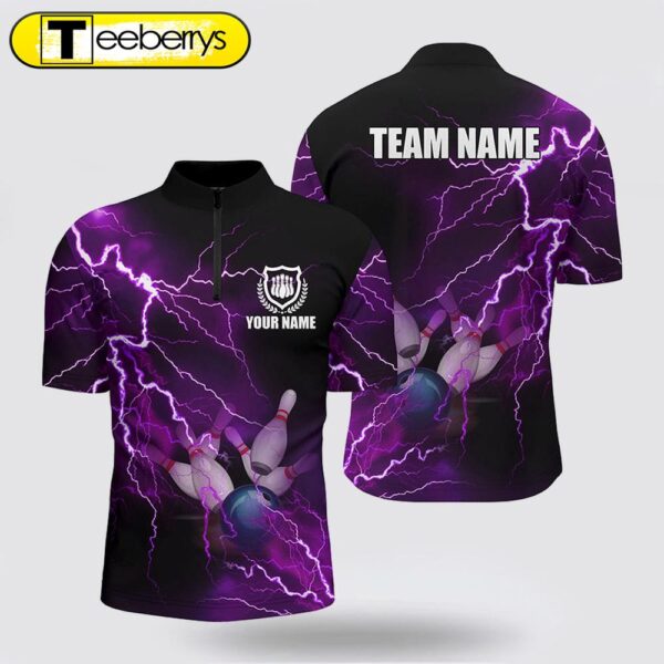 Men Bowling Jersey Shirts Custom Purple Lightning Thunder Bowling Team Jersey, Gift For Bowlers