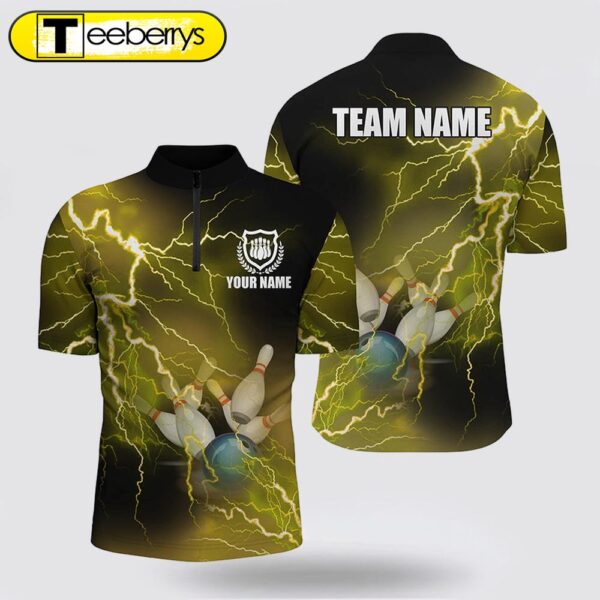 Men Bowling Jersey Shirts Custom Yellow Lightning Thunder Bowling Team Jersey, Gift For Bowlers