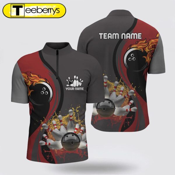 Men’s Bowling Bowling Jersey Shirt Custom Flame Bowling Ball Pins Bowler Jerseys s Red