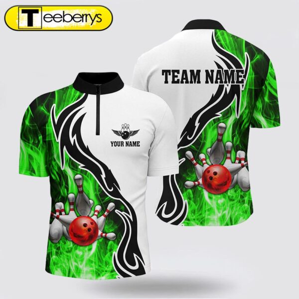 Men’s Bowling Jersey Shirt Custom Bowling Ball Pins Strike Team League Jersey, Bowl Gifts Green