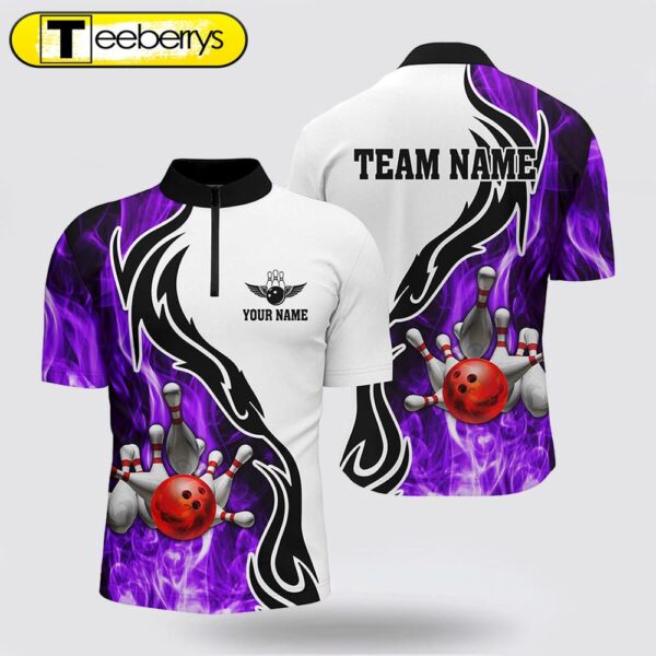 Men’s Bowling Jersey Shirt Custom Bowling Ball Pins Strike Team League Jersey, Bowl Gifts Purple