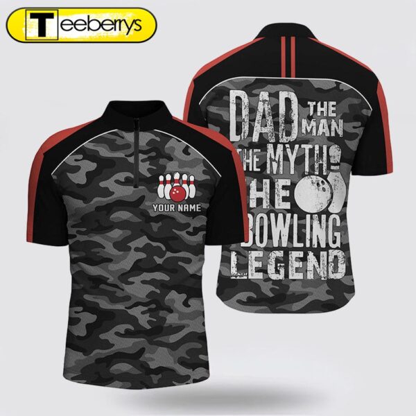 Men’s Bowling Jersey Shirts Custom Black Camo Bowling Team Jersey Dad The Man The Myth Bowling Legend