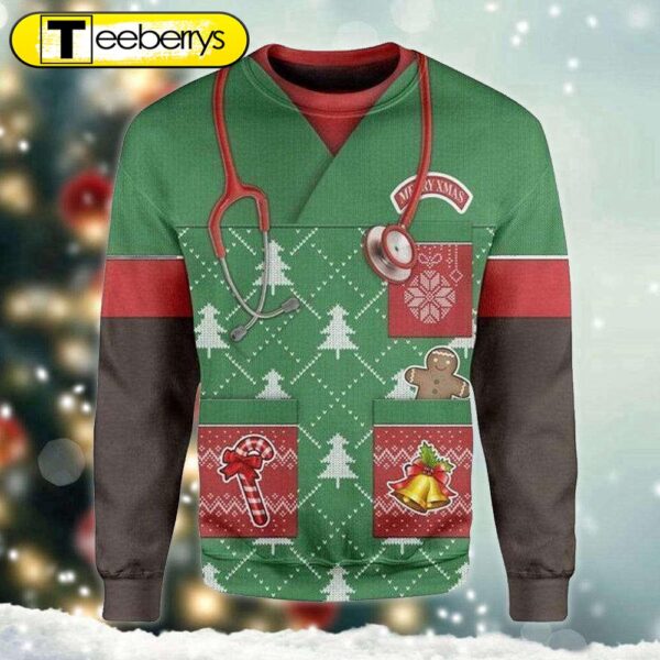 Merry Xmas African American Nurse Ugly Sweater