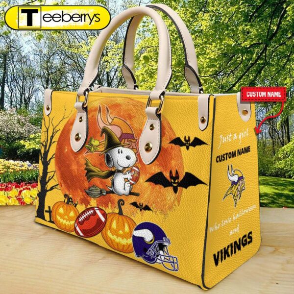 Minnesota Vikings NFL Snoopy Halloween Women Leather Hand Bag