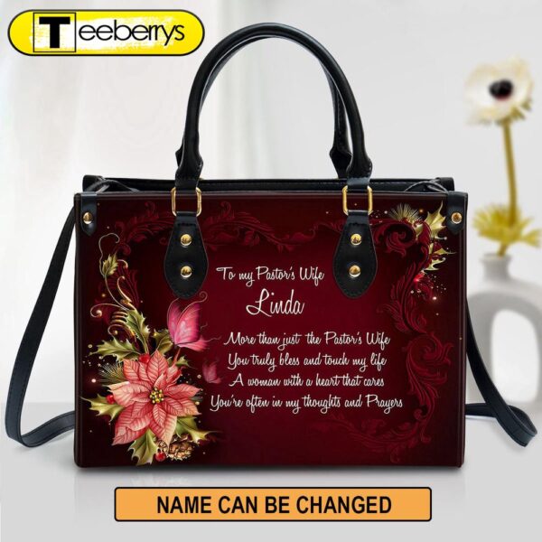 More Than Just The Pastor’s Wife Flower And Butterfly Personalized Leather Handbag With Handle