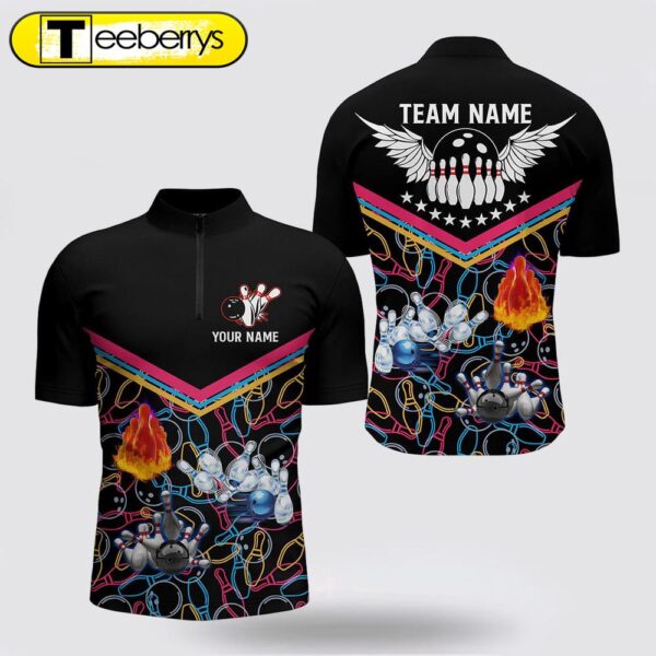 Multicolor Pattern Black Bowling Bowling Jersey Shirts , Custom Team Bowling Jerseys For Bowlers