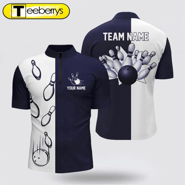 Navy Blue And White Retro Vintage Bowling Bowling Jersey Shirts  Custom Bowling Team Jerseys