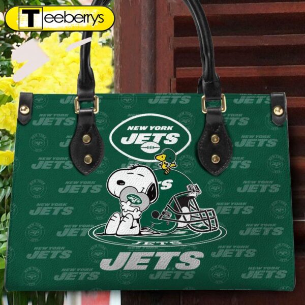 New York Jets NFL Snoopy Women Premium Leather Hand Bag