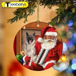 Norwegian Elkhound With Santa Christmas…