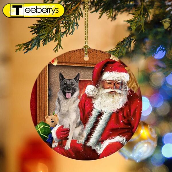 Norwegian Elkhound With Santa Christmas Christmas Plastic Hanging Ornament