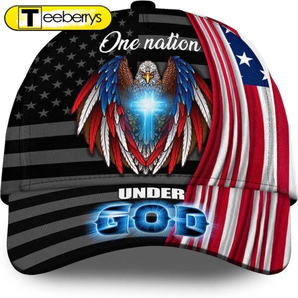 One Nation Under God Eagle Cross Patriots All Over Print Baseball Cap – Christian Hats