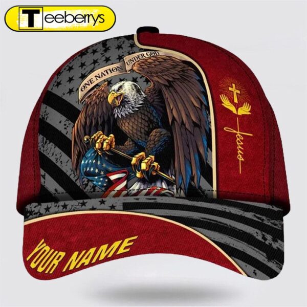 One Nation Under God Eagle Custom Name Classic Hat All Over Print – Christian Hats