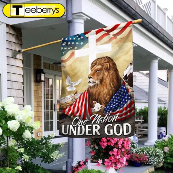 One Nation Under God Lion Lamb Christian Cross Flag – Christian Flag