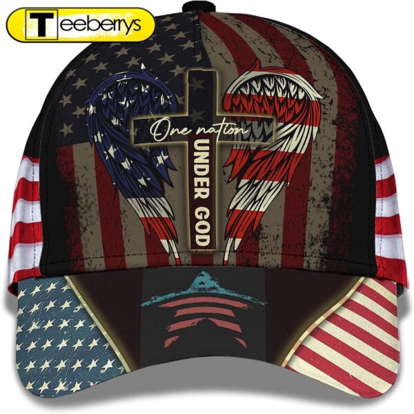 One Nation Under God Usa Flag Angel Wings Christian Cross All Over Print Baseball Cap