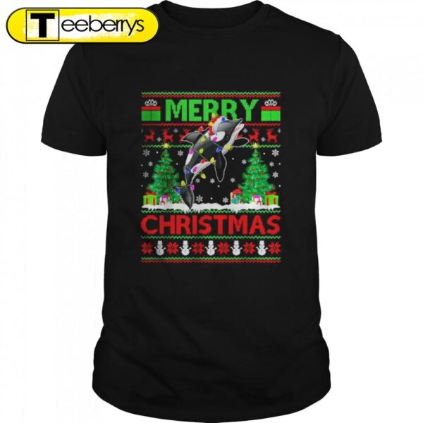 Orca Fish Lover Xmas Lighting Santa Ugly Orca Christmas Shirts