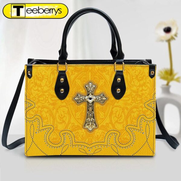 Outstanding Yellow Cross Christian Leather Handbag – Religious Gifts For Women