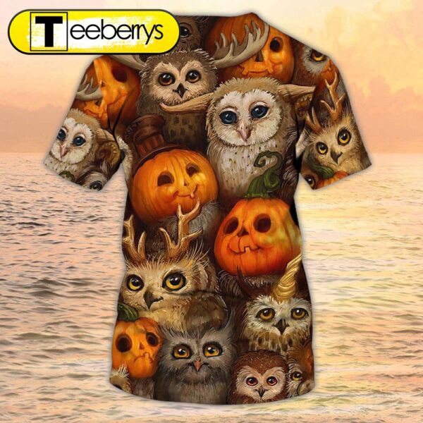 Owl Halloween Shirts 3D All Over Printed Owl And Pumpkin Halloween T Shirt