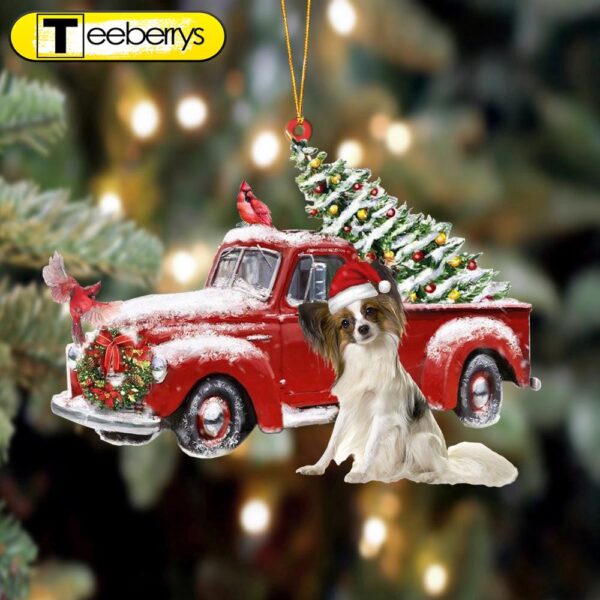 Papillon-Cardinal & Truck Two Sided Christmas Ornament