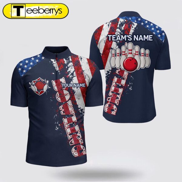 Patriotic Men Bowling Shirt Bowling Jersey, Custom Name Men Bowlers Jersey American