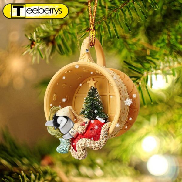 Penguin Sleeping In A Tiny Cup Christmas Holiday Christmas Ornament