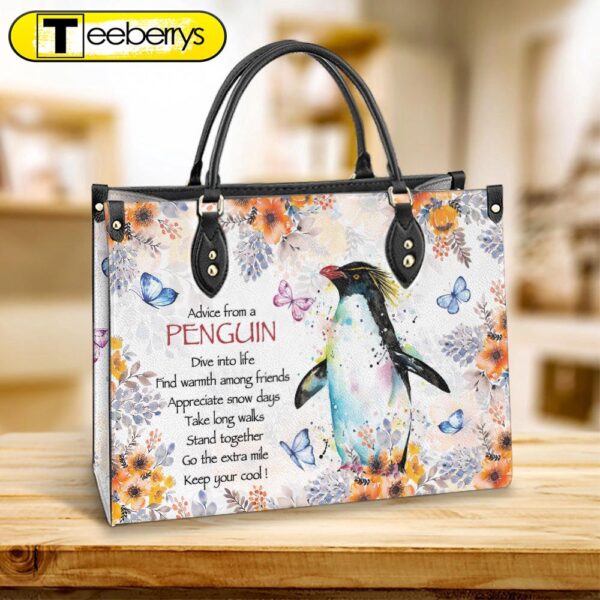 Penguin Watercolor Advice From A Penguin Leather Bag – Best Gifts For Penguin Lovers