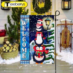 Penguins Christmas Welcome Flag –…