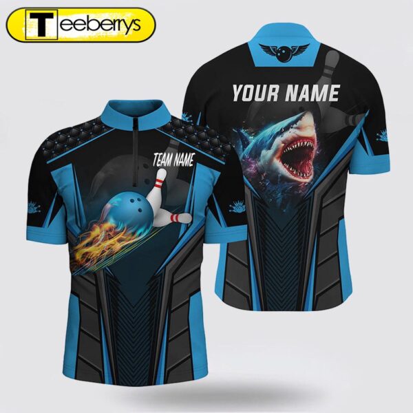 Personalized 3D Bowling Shirts  Custom Shark Team Blue Bowling Ball Bowling Bowling Jersey Shirts