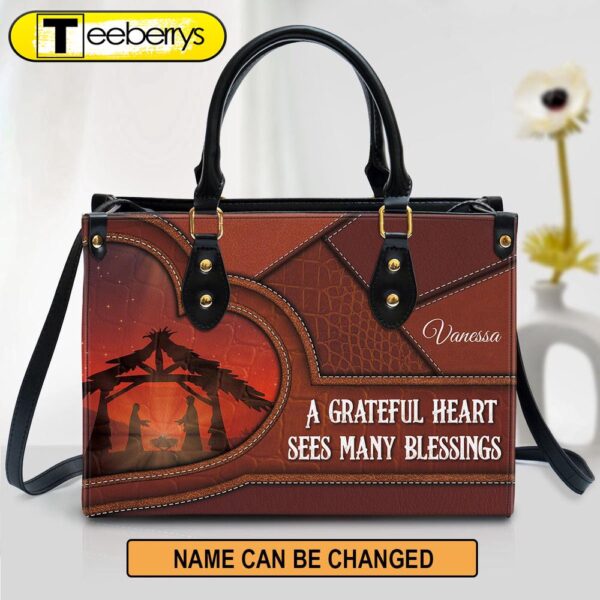 Personalized A Grateful Heart Sees Many Blessings Leather Bag – Christian Pu Leather Bags