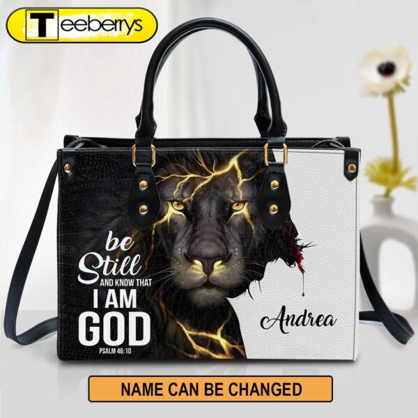 Personalized Be Still And Know That I Am God Lion Leather Bag – Christian Pu Leather Bags